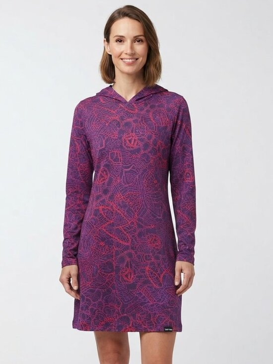 Title nine Dresses & Skirts - Title Nine Mercury Hooded Athleisure Dress Purple Pink Floral Size Medium.